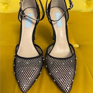 Betsey Johnson SB Falon Satin Ankle Strap Rhinestone Stiletto Heels Size 9 NWOB